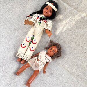 2 Vintage Celluloid Sleepy Eye Ethnic Dolls - Native American - African American